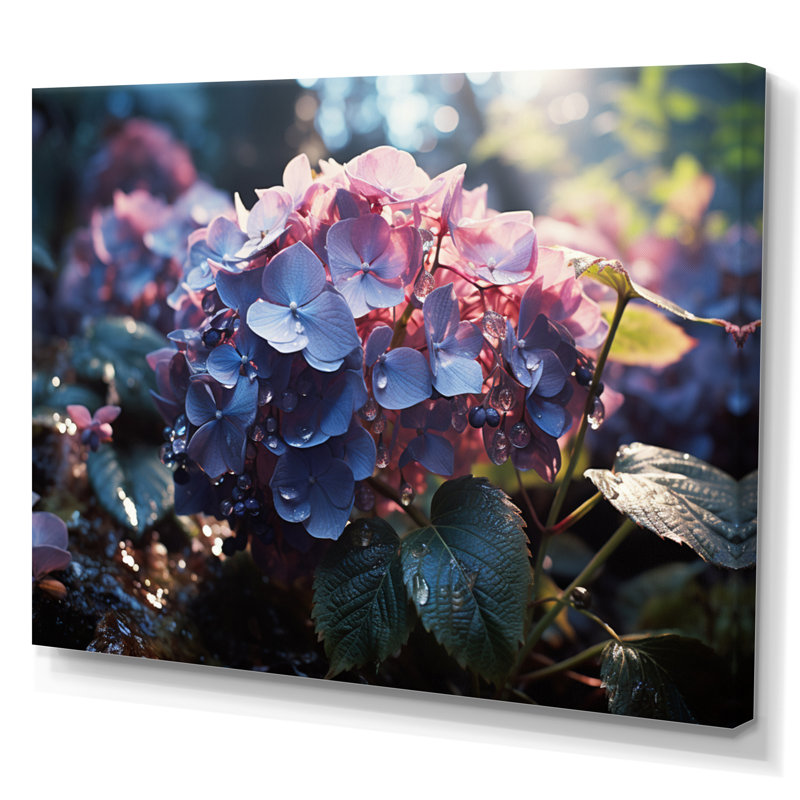 Champ d'hortensia mauve - imprimé, H 16 po x l 32 po, Toile tendue