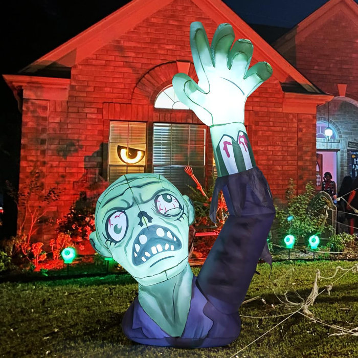 GOOSH Halloween Inflatable 6FT Creepy Raising Hands Zombie Outdoor ...