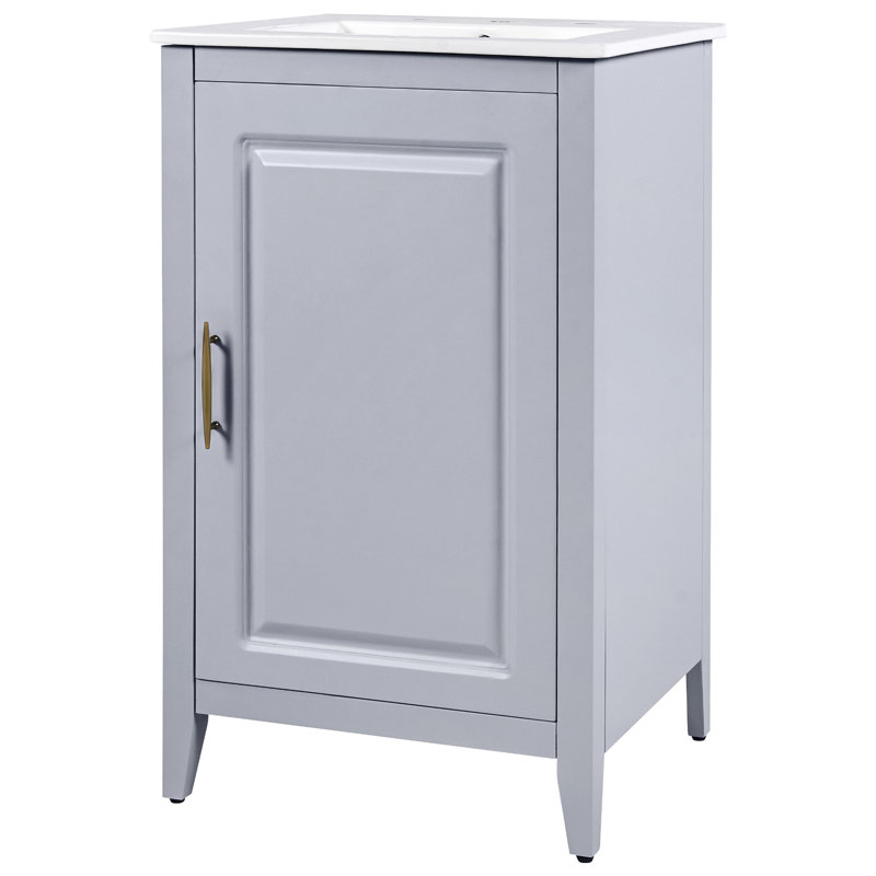 Meuble-lavabo de 20,3 po avec lavabo, tiroir fonctionnel, tablette de porte, porte à fermeture douce, gris, Gris