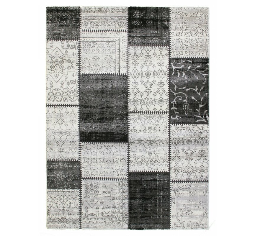 Flachgewebe-Teppich Patchwork in Grau