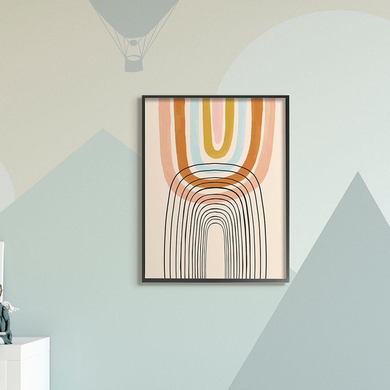 Dessin au trait asymétrique ludique arc-en-ciel, H 30 po x l 24 po, Toile tendue