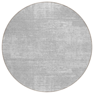8' Silver And Gray Round Abstract Washable Indoor Outdoor Area Rug