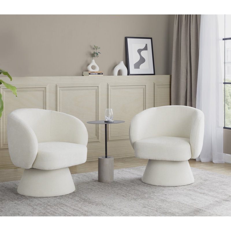 Swivel Accent Chair In Grey Fabric, Crème