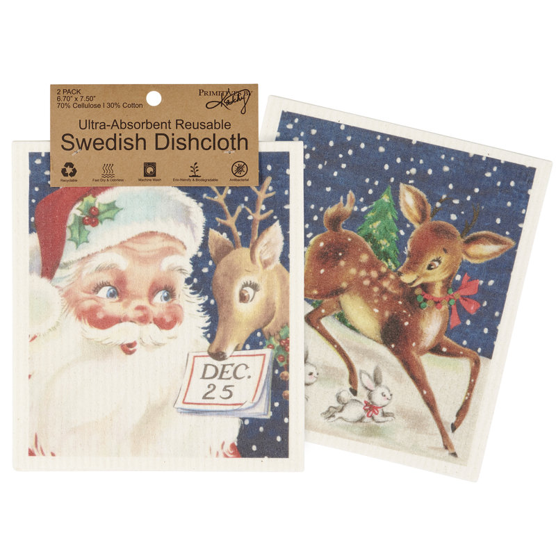 Retro Santa Claus Swedish Dishcloth Set