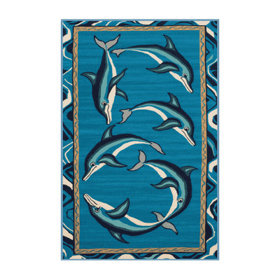 Washable Leaping Dolphins Hawaiian Area Rug