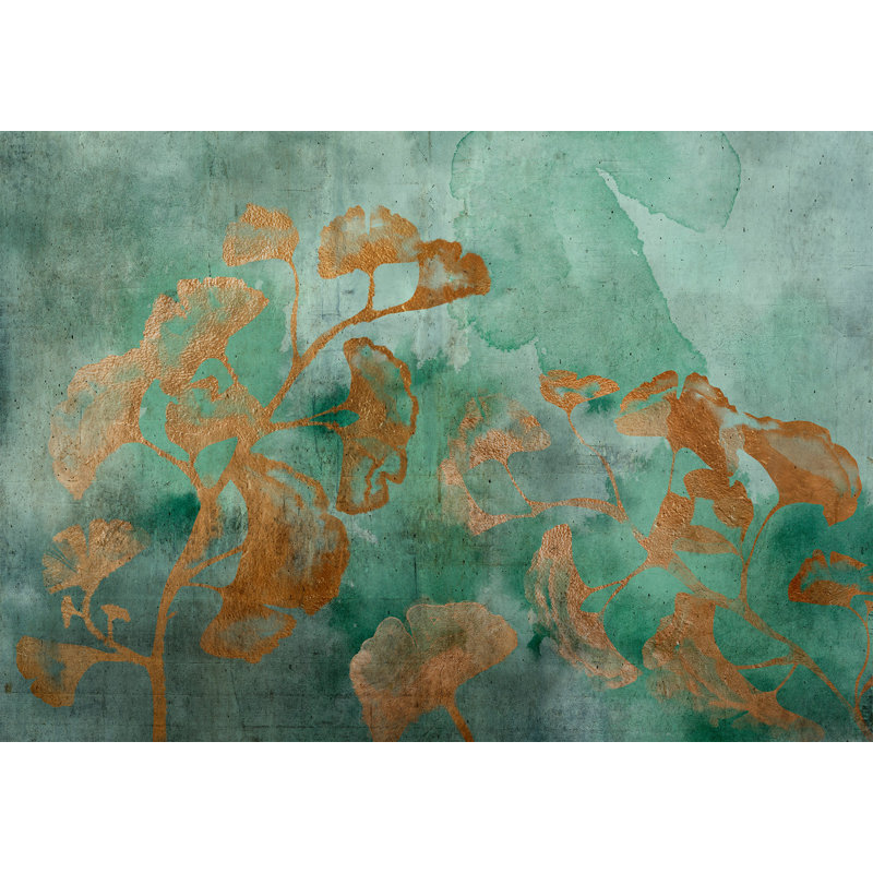 Papier peint botanique - Ginkgo cuivre abstrait, L 82 po x l 118 po