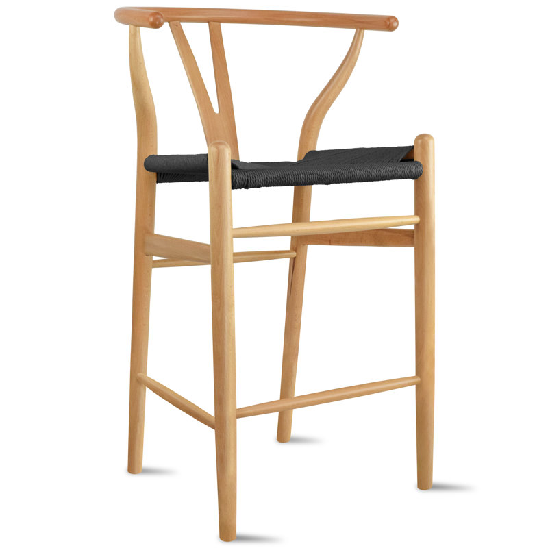 26″ Seat Height Counter Stool – Fully Assembled Farmhouse Wood Chair with Dark Espresso Woven Y‑Back Seat, Solid Beech Frame, 250 lb Capacity