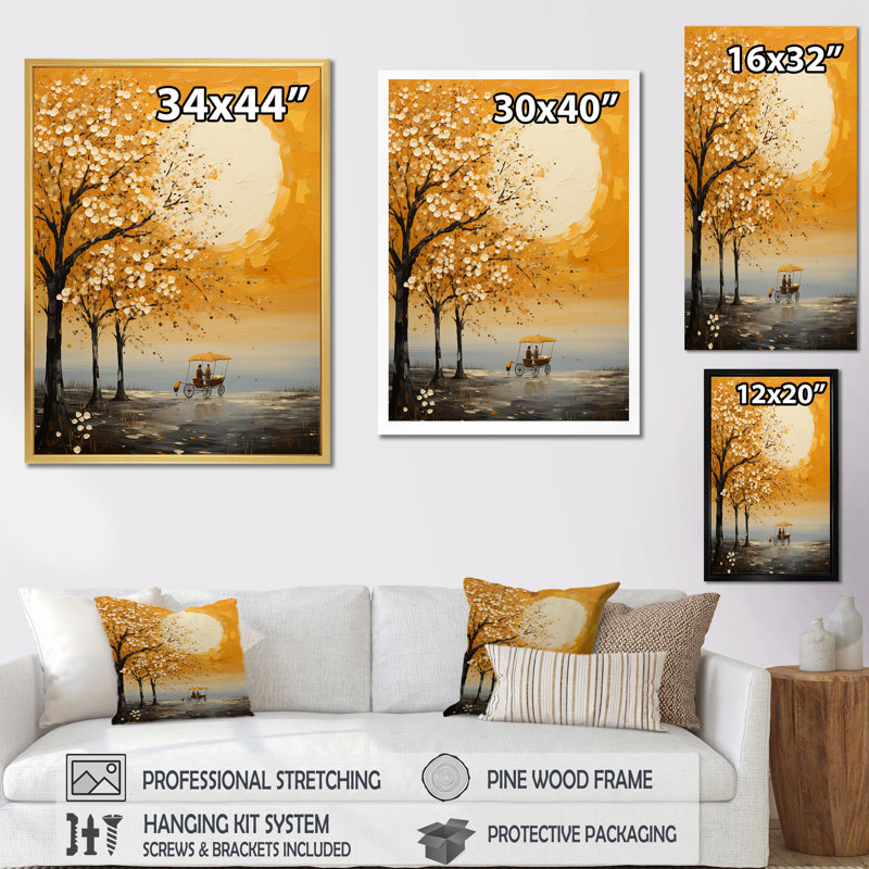 " Yellow Old Carriage Cart Melody ", White Floater Framed, 40" H x 30" W x 1.5" D