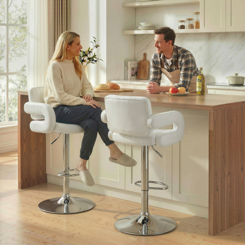 Swivel Upholstered Adjustable Height Counter Stool with Metal Frame, White