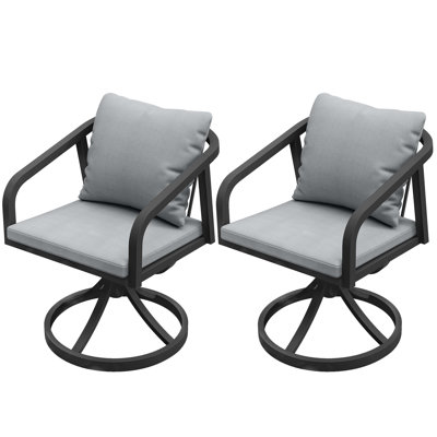 Outdoor Dining Set, 2-Piece Patio Swivel Chairs Outdoor Rocking Armchair with Cushions, Aluminum Frame & Detachable Cushion Cover, Patio Furniture Set for Backyard, Garden, Poolside (Black)