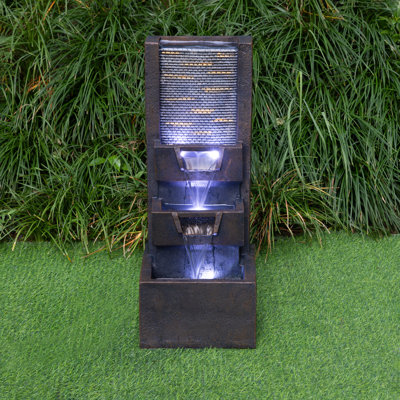 Modern Outdoor Water Fountain with LED Lights 3 Tier Cascading Outdoor Fountains and Waterfalls for Patio Balcony or Garden Decor 23.62 Inch Water Fountain Outdoor Clearance