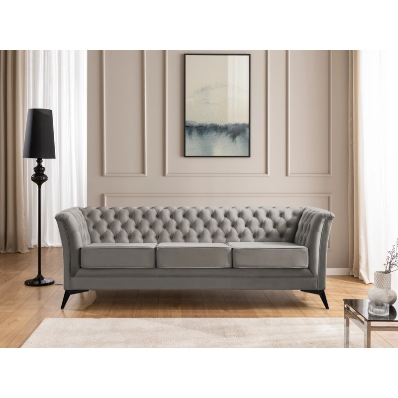Whitby 3 Seater Velvet Sofa, Grey, Black