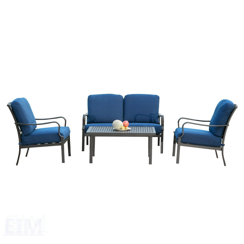 Ensemble de conversation d'extérieur pour patio 4 pièces avec table en métal, chaises et coussins amovibles pour le jardin et la cour