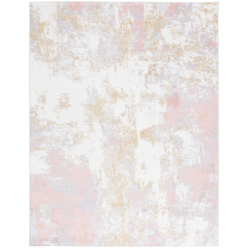 Tapis en polyester tissé à plat à la main à motif abstrait en ivoire / gris / rose Braidy, Rectangle de 11 pi x 15 pi