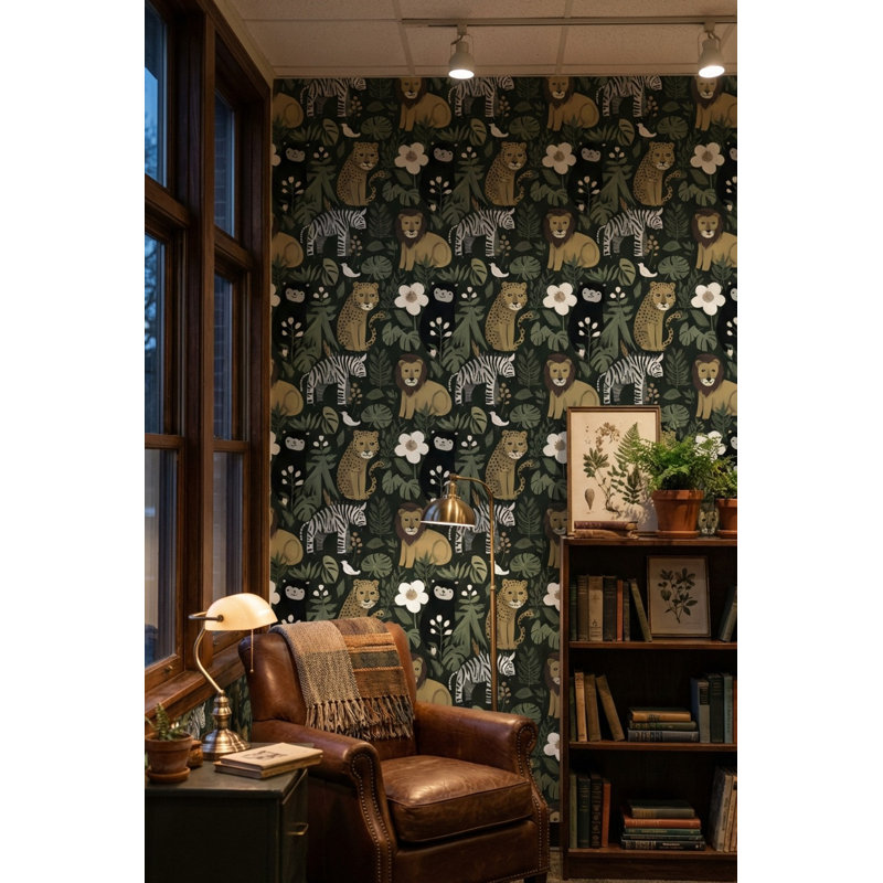 Papier peint jungle animaux tropicaux, Peler et coller