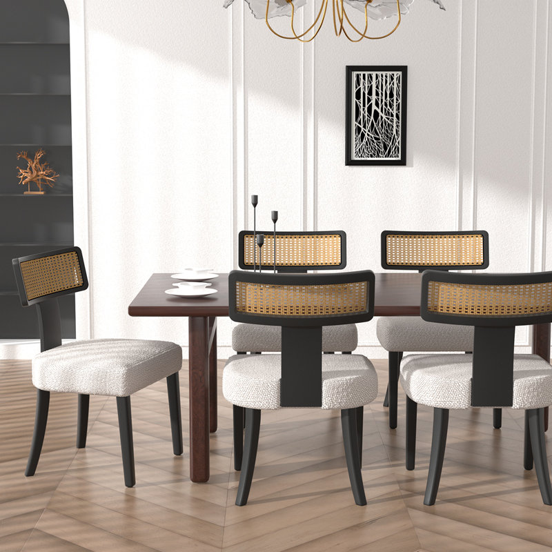 Ensemble de 2 chaises de salle à manger de style Mid-Century moderne, dossier en bois massif et filet de rotin, chaises de salle à manger d'appoint pour cadre et ensemble de salle à manger