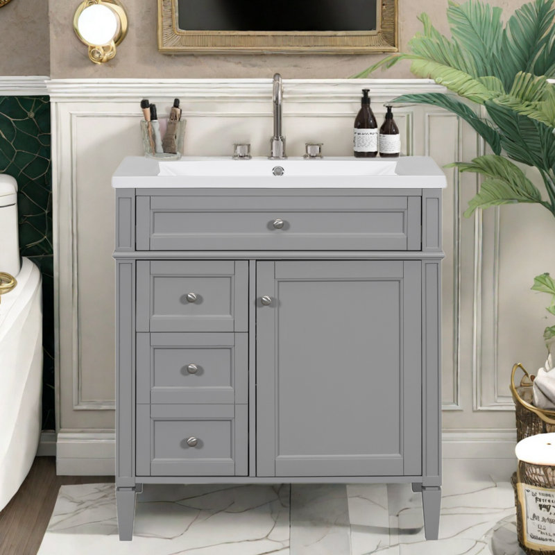 Silma 30" Single Bathroom Vanity with Ceramic Top, Gray