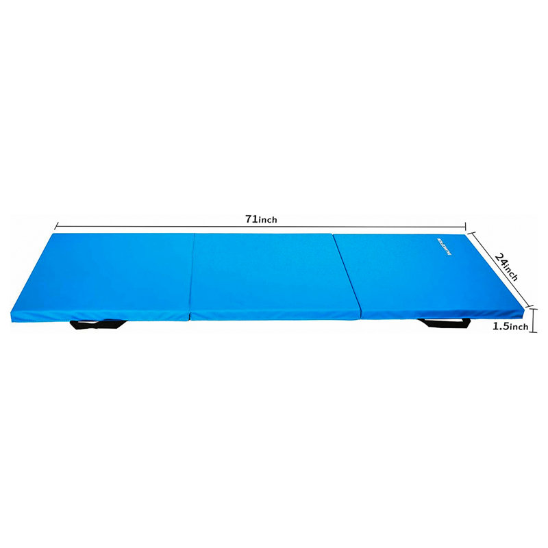 Balancefrom Fitness Gogym 6' X 2' X 1.5" Folding 3 Panel Exercise Gym Mat, Blue, Blue