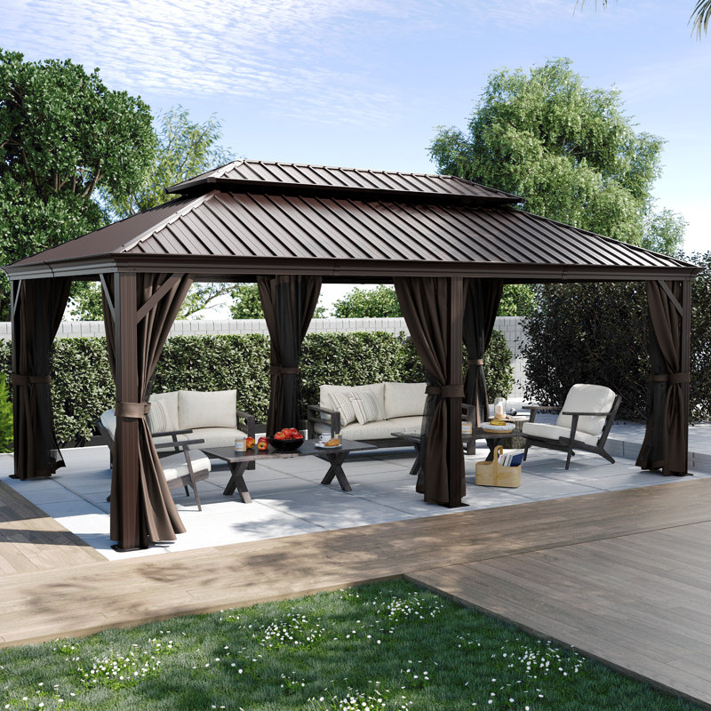Aluminum Patio Gazebo, Black, Brown, 19' W x 10' D