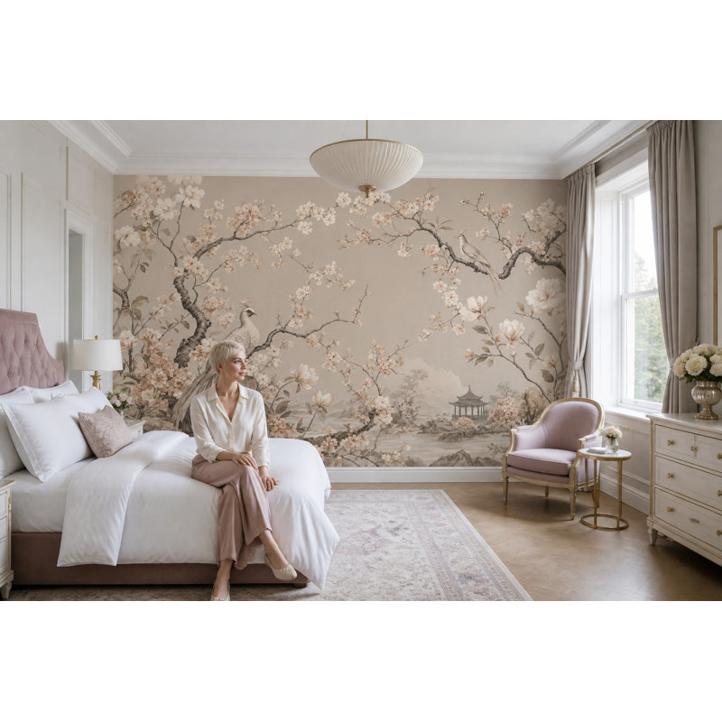 Papier peint chinois Chinoiserie, 200 po x 120 po, Peler et coller
