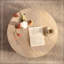 Table basse ronde avec rangement en panneau de fibres à densité moyenne beige Travertine, table de cocktail dissimulée amovible à tambour, table d'appoint à piédestal Wabi-Sabi pour salon, facile à assembler