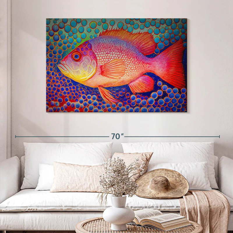 Brampt Red Snapper Fish And Abstract Bubbles, 32" H x 48" W
