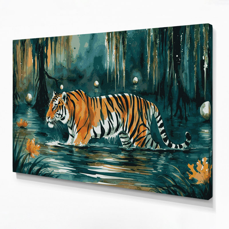 «Big Cats Swamp Tiger», art mural sur toile bleue, H 11 po x l 14 po