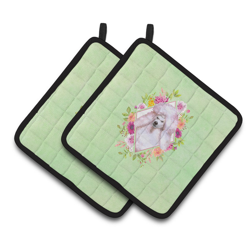 Ensemble de cuisinier poignée 2 pièces caroline trésors sheltie, Vert, Caniche blanc standard