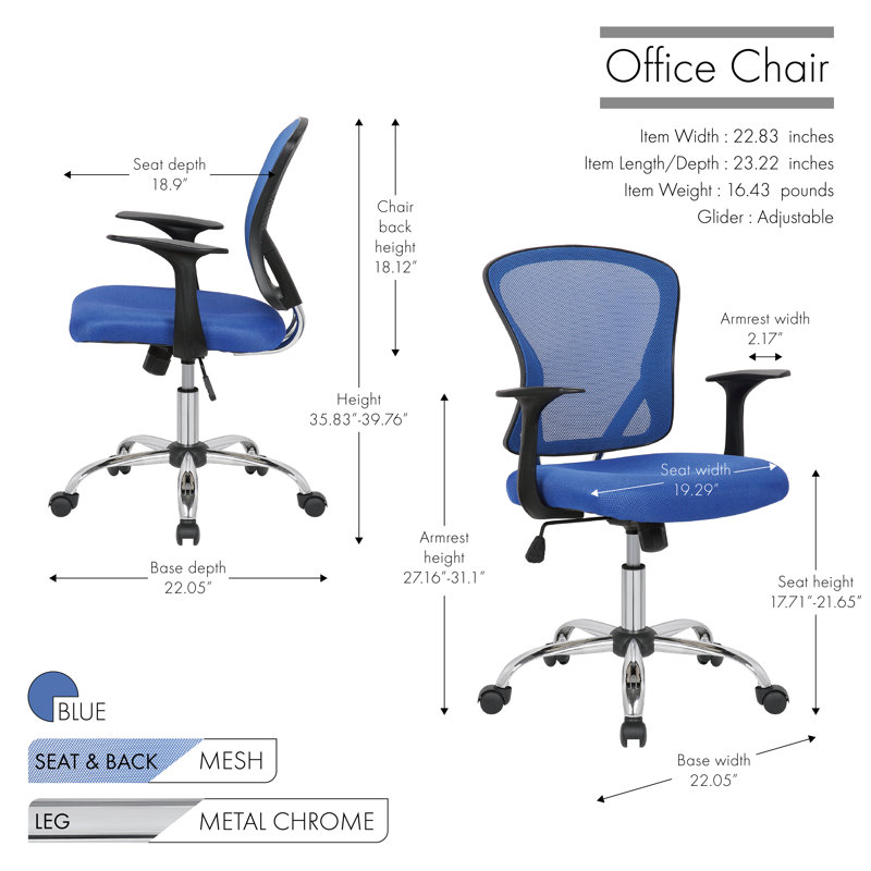 Chaise de travail en filet Crenguta, Bleu, Fixe