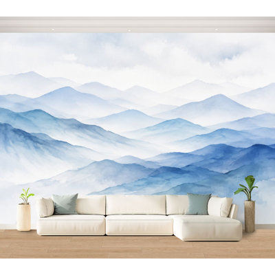 Papier peint auto-adhésif Misty Blue Mountain Landscape Layered Peaks