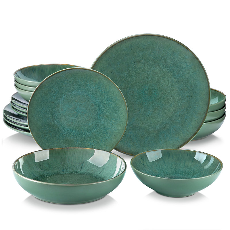 Karsabe Dinner Service Stoneware 16-piece Combination Service Set Of Earthenware, Tableware Set In Vintage Look For 4 People