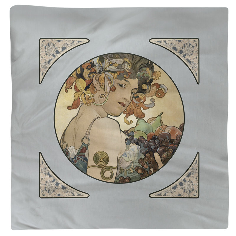 Serviette de coton 10" à panneaux fruits alphonse mucha, Blanc cassé