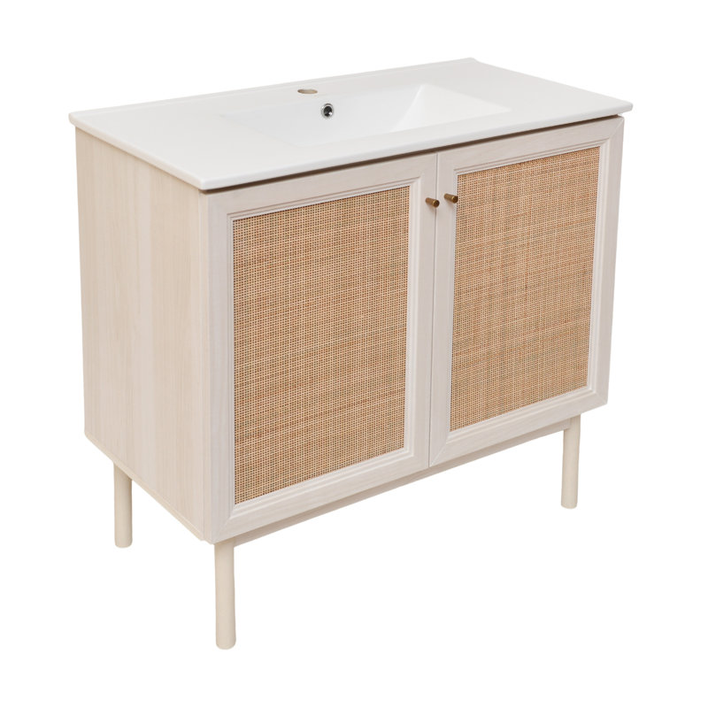 Meuble-lavabo autoportant en chêne blanc Classe 36, Chêne blanc, Single-Hole, Blanc