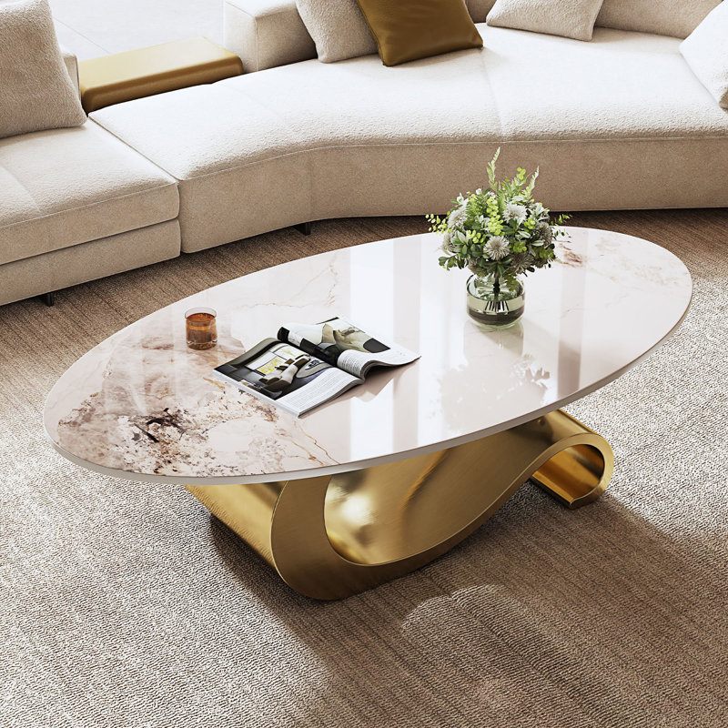 Table basse contemporaine, centre ovale en faux marbre