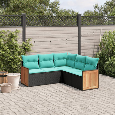  Ensemble de canapé de patio 5 pièces avec coussins en rotin de polyester noir