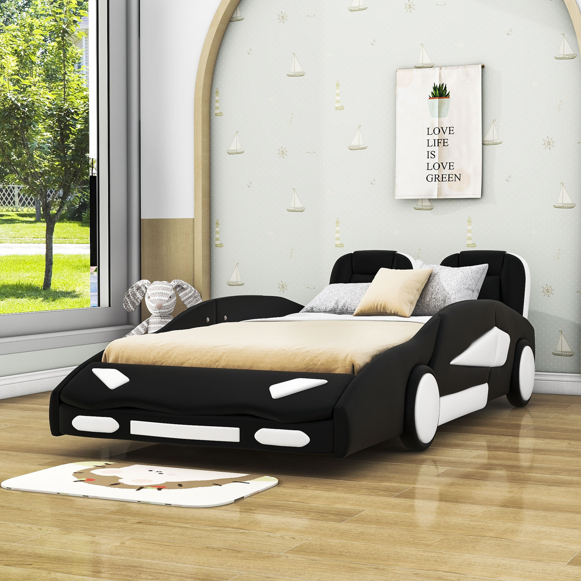 Zoomie Kids Aariona Twin Size, Race Car-Shaped Platform Bed with Slats ...