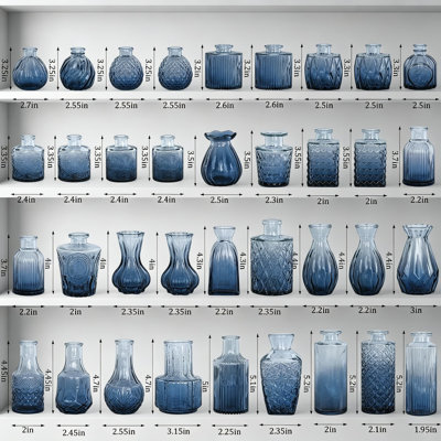 Paquet de 36 petits vases en verre bleus rétro en forme de vrac pour de jolies bouteilles en verre pour des centres de mariage rustiques