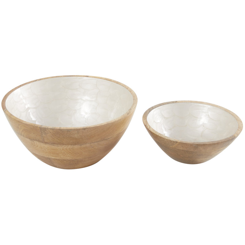 Rosvita Handmade Solid Wood Decorative Bowl 2, Cream
