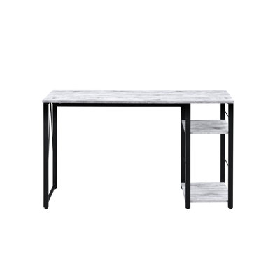 Bureau rectangulaire blanc et noir antique à 2 niveaux avec base en métal