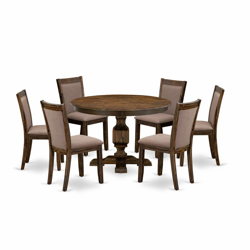 Ensemble de table de cuisine 7 pièces composé d'une table de salle à manger ronde avec piédestal et 6 chaises de salle à manger Parson
