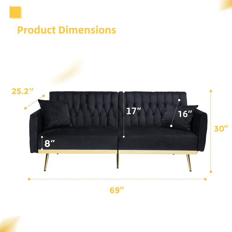 Somiya Upholstered 70'' Sleeper Sofa, Black Velvet