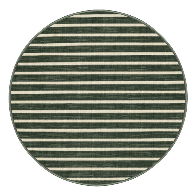 Tapis vert à rayures horizontales lavable à la machine, Rond 6 pi
