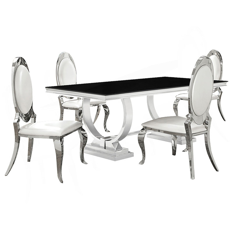 White And Chrome Dining Set, 5 Pieces: Table, 4 Chairs