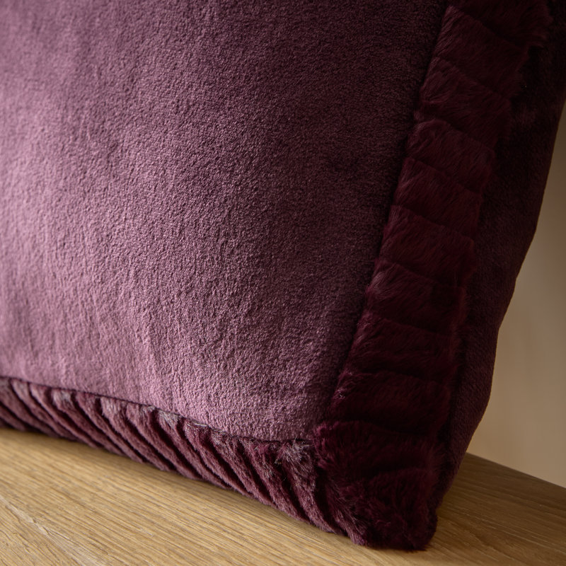 Velvet and Faux Fur 55x55cm Cushion with inner, Plum
