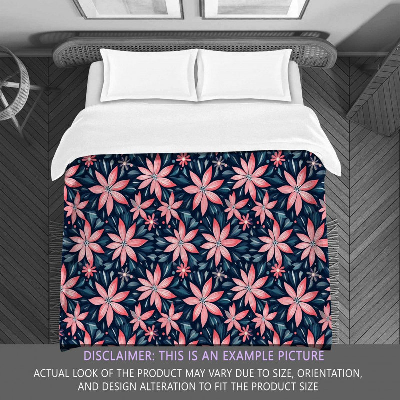 Machine Printed Comforter, Twin Extra Long Comforter, Navy/Pink Floral