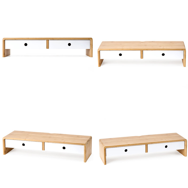 Support pour écran d'ordinateur en bambou, Blanc, bois
