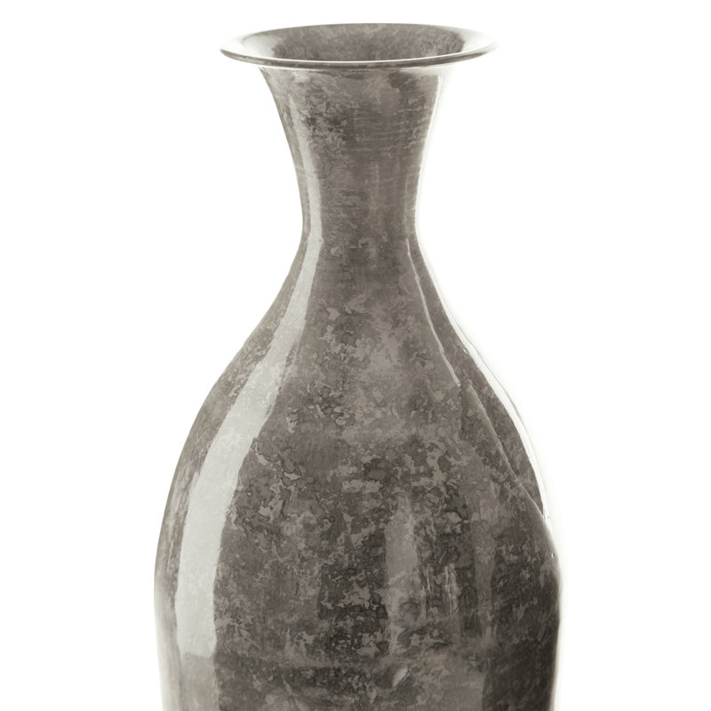 High-Gloss Gray Metal Traditional Vase, 12 Inch