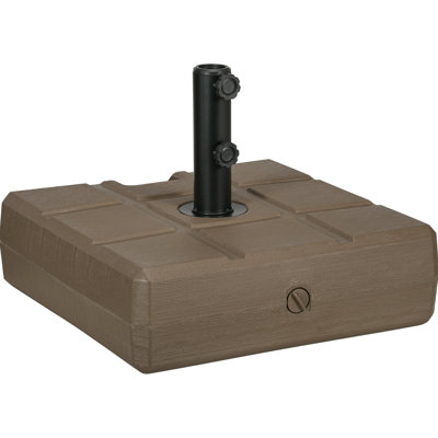 Support de parasol carré lestable de 40 kg (88 lb), compatible avec les mâts de 3,2 cm (1,25 po), 3,8 cm (1,5 po) et 5 cm (2 po), structure en acier, finition brillante, pour extérieur, base marron, forme carrée et élégante.