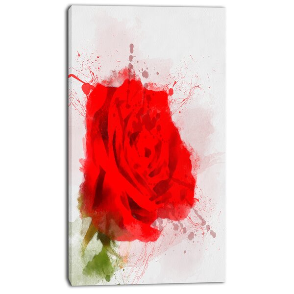 DesignArt Bright Red Watercolor Rose Sketch On Canvas Print | Wayfair