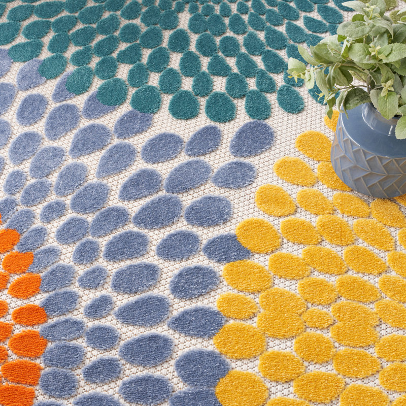 Tapis intérieur / extérieur multicolore à motif géométrique Alastaire, Rectangle 9 pi x 12 pi